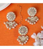 Gold Plated Kundan and Pearl Stuuded Maang-tikka and Earring