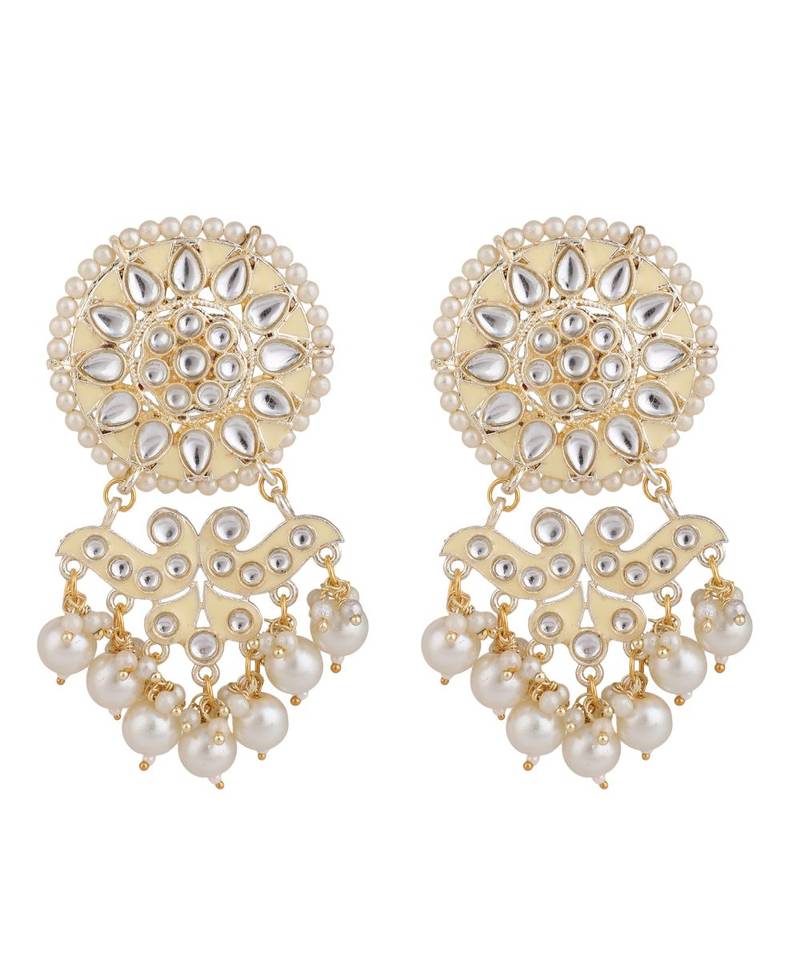 Gold Plated Kundan and Pearl Stuuded Maang-tikka and Earring