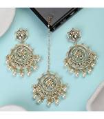 Gold Plated Kundan and Pearl Studded Chandbali Maang-tikka and Jhumka Earring