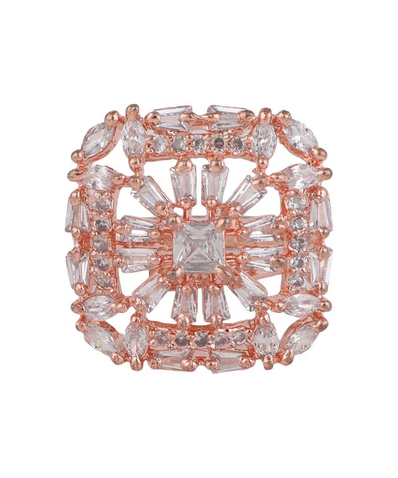 American Diamond Rose Gold Square shaped Cocktail Ring
