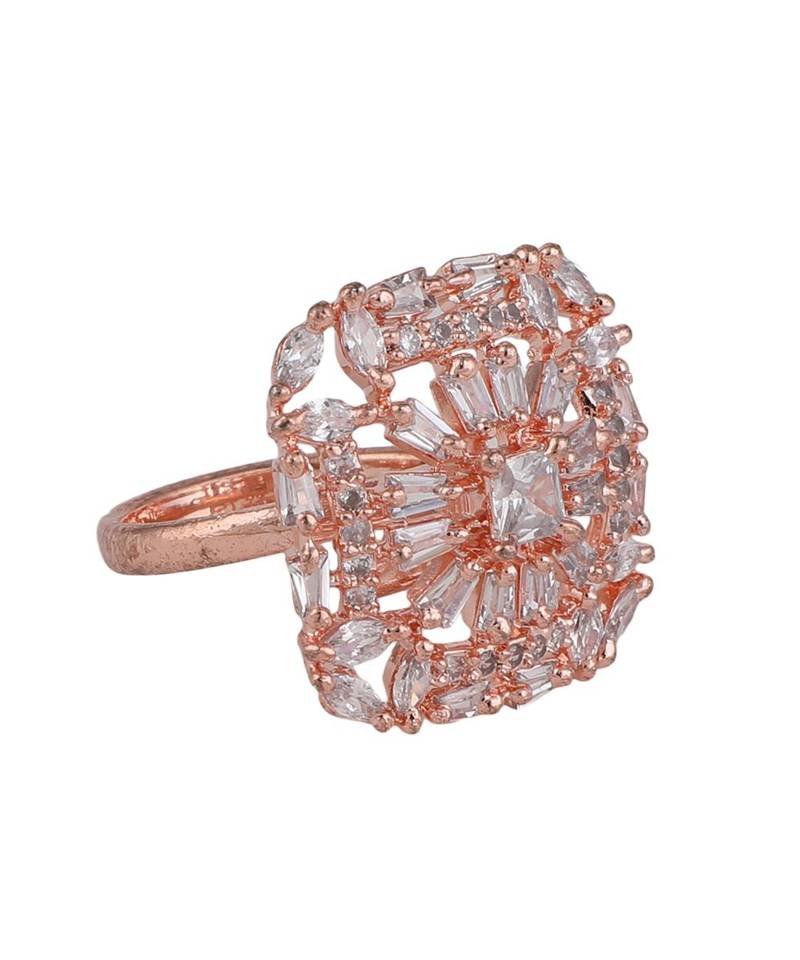 American Diamond Rose Gold Square shaped Cocktail Ring