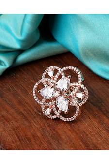 Rose Gold American Diamond Floral Shape Cocktail Ring