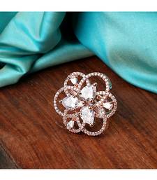 Rose Gold American Diamond Floral Shape Cocktail Ring