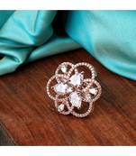 Rose Gold American Diamond Floral Shape Cocktail Ring
