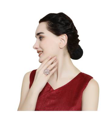 Rose Gold American Diamond Floral Shape Cocktail Ring 2