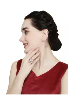 Rose Gold American Diamond Floral Shape Cocktail Ring