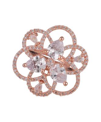 Rose Gold American Diamond Floral Shape Cocktail Ring 3