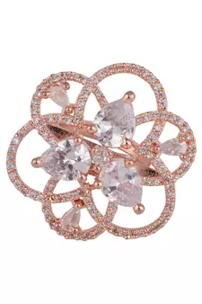 Rose Gold American Diamond Floral Shape Cocktail Ring