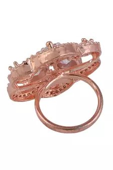 Rose Gold American Diamond Floral Shape Cocktail Ring
