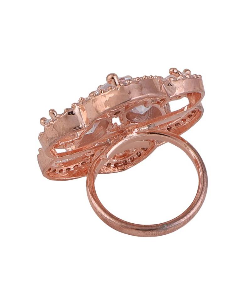 Rose Gold American Diamond Floral Shape Cocktail Ring