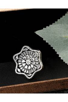 Absract Shape American Diamond Silver Cocktail Ring