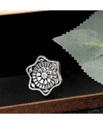 Absract Shape American Diamond Silver Cocktail Ring 1