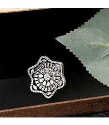 Absract Shape American Diamond Silver Cocktail Ring