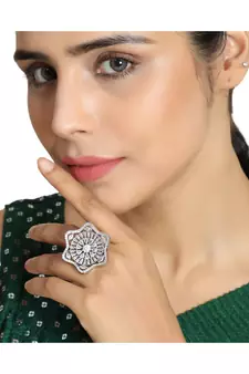 Absract Shape American Diamond Silver Cocktail Ring