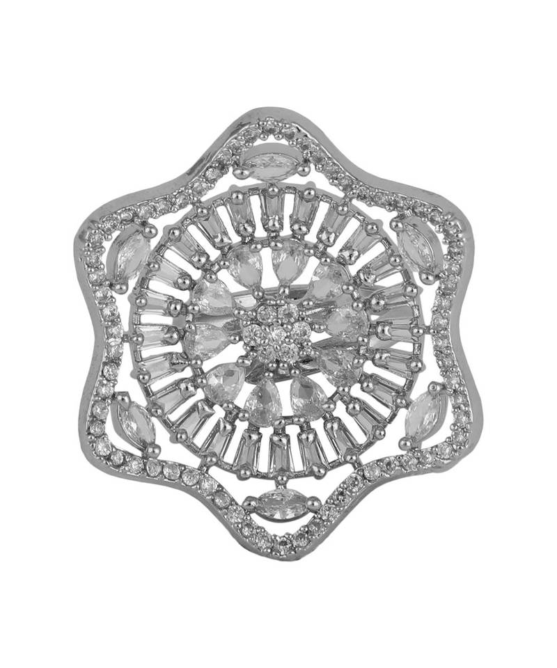Absract Shape American Diamond Silver Cocktail Ring