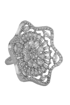 Absract Shape American Diamond Silver Cocktail Ring