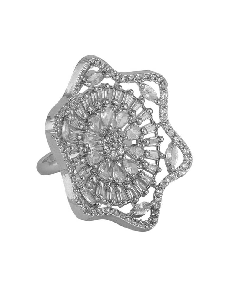 Absract Shape American Diamond Silver Cocktail Ring