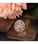 Rose Gold American Diamond Floral shape Blue Stone Cocktail Ring