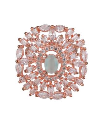 Rose Gold American Diamond Floral shape Blue Stone Cocktail Ring 3