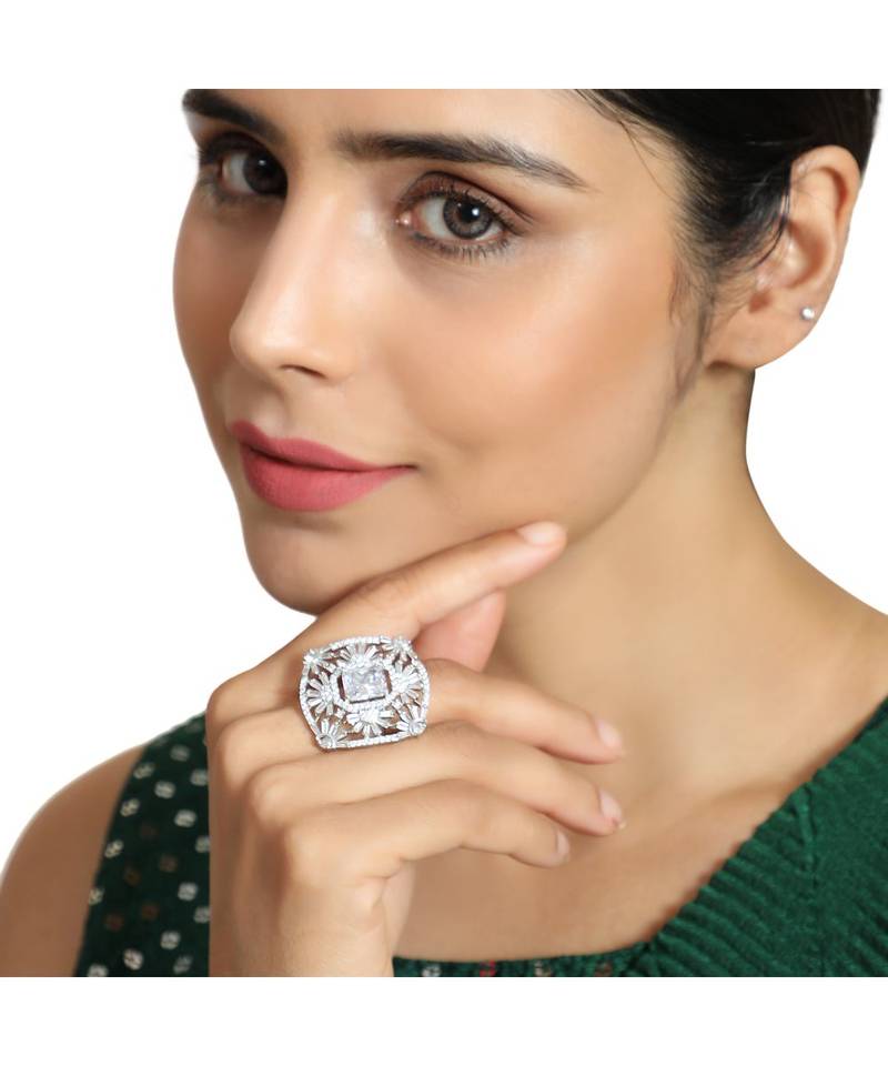 American Diamond Silver Symmentrical Cocktail Ring