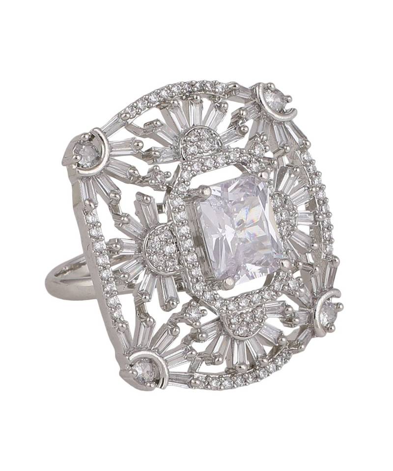 American Diamond Silver Symmentrical Cocktail Ring