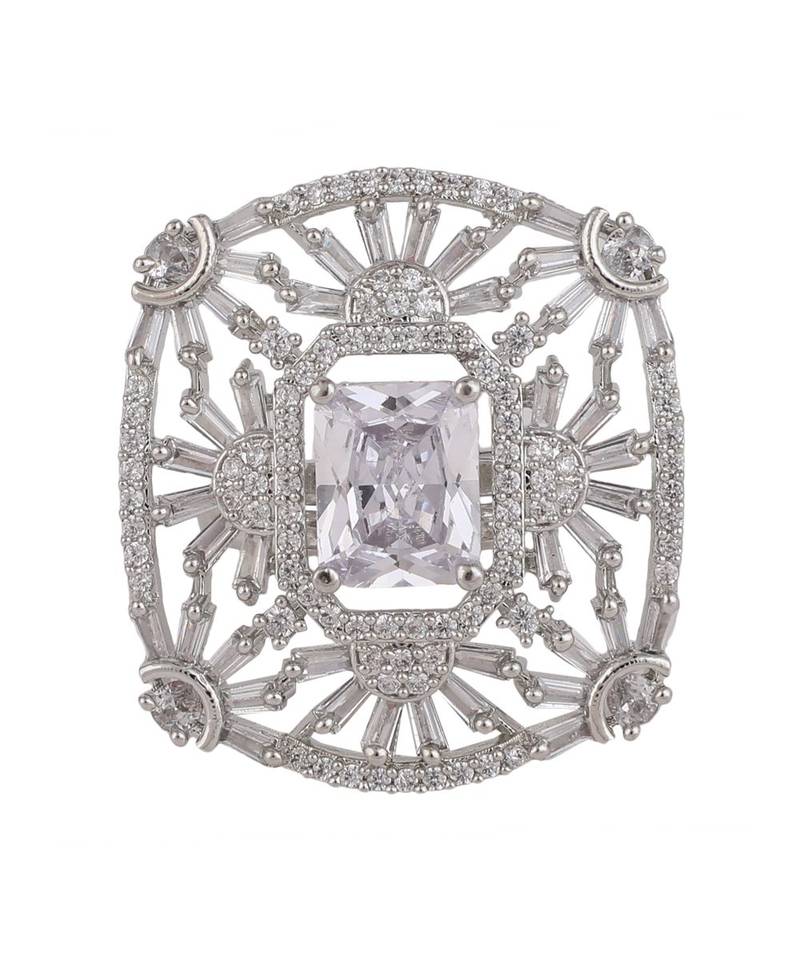 American Diamond Silver Symmentrical Cocktail Ring