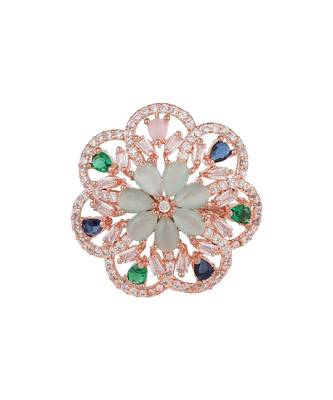 Rose Gold Floral Multicolor American Diamond Cocktail Ring 3