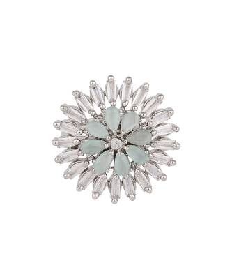 Silver American Diamond Floral Green Stone Cocktail Ring 4