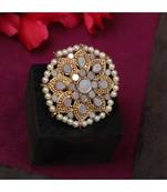 Gold Plated Mirror and Pearl Studded Floral Ethnic Cocktail Ring