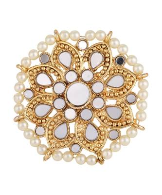 Gold Plated Mirror and Pearl Studded Floral Ethnic Cocktail Ring 3
