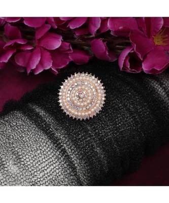 Rose Gold Stone and Pearl Studded Round Cocktail Ring 1