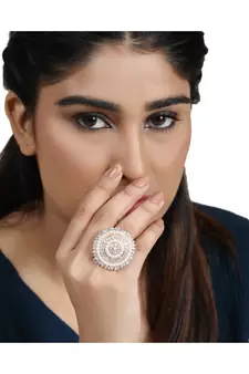 Rose Gold Stone and Pearl Studded Round Cocktail Ring