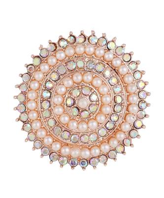 Rose Gold Stone and Pearl Studded Round Cocktail Ring 3