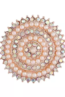 Rose Gold Stone and Pearl Studded Round Cocktail Ring