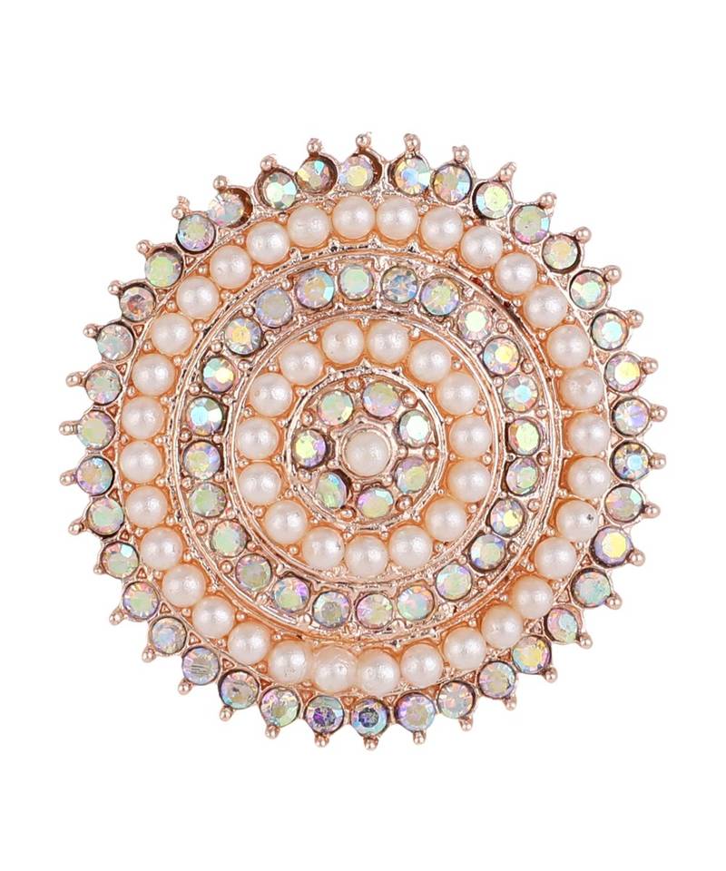 Rose Gold Stone and Pearl Studded Round Cocktail Ring