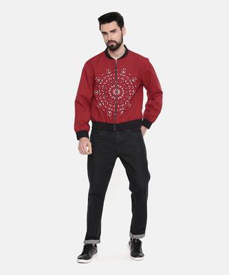 Mandala Embroidery Red Bomber Jacket 1