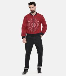 Mandala Embroidery Red Bomber Jacket