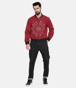 Mandala Embroidery Red Bomber Jacket