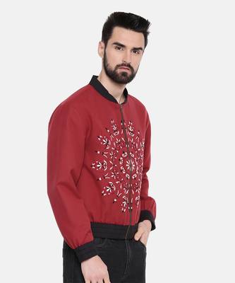 Mandala Embroidery Red Bomber Jacket 4