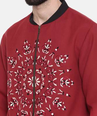 Mandala Embroidery Red Bomber Jacket 5