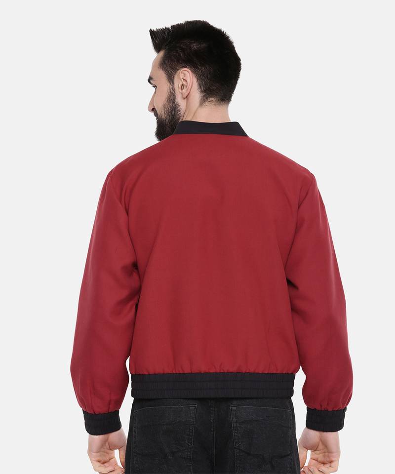 Mandala Embroidery Red Bomber Jacket