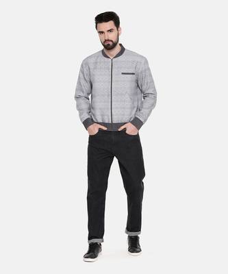 Grey Linen Printed Bomber Jacket 1