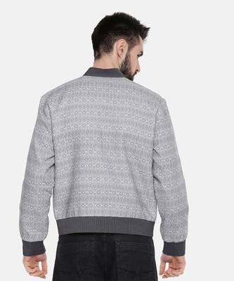 Grey Linen Printed Bomber Jacket 5