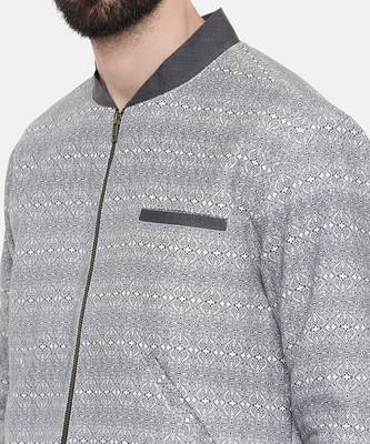Grey Linen Printed Bomber Jacket 6