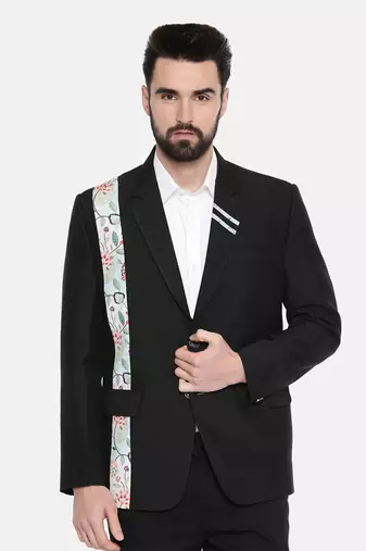 Black Printed Cotton Blazer