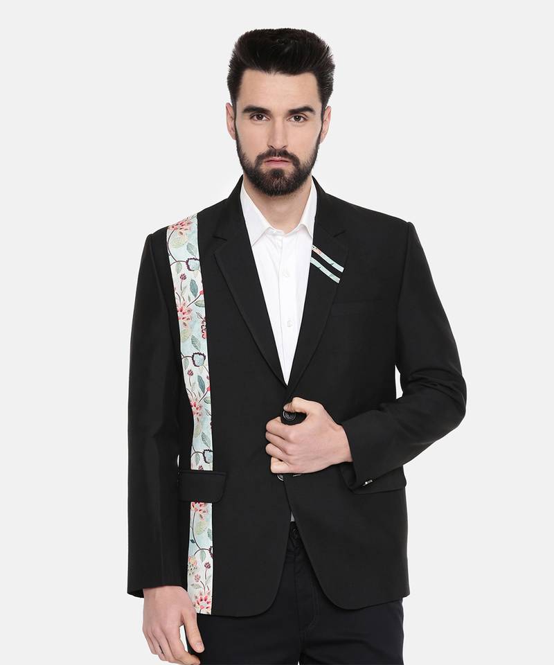 Black Printed Cotton Blazer