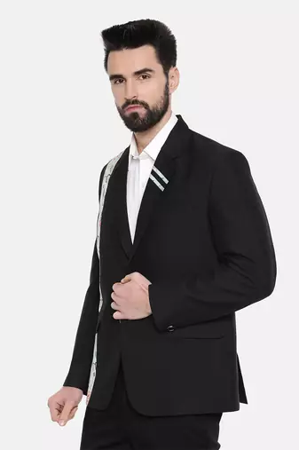 Black Printed Cotton Blazer