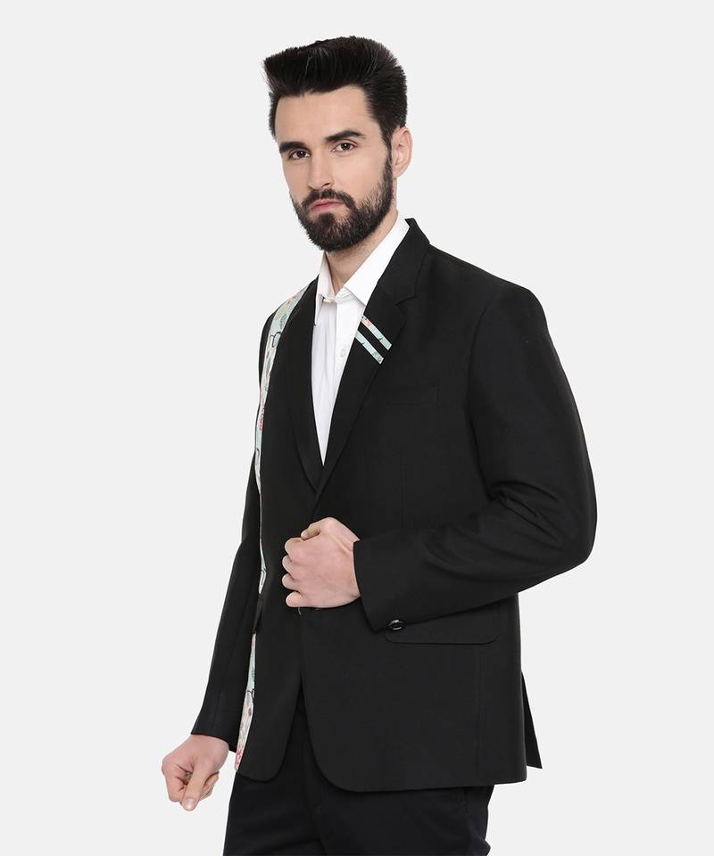 Black Printed Cotton Blazer