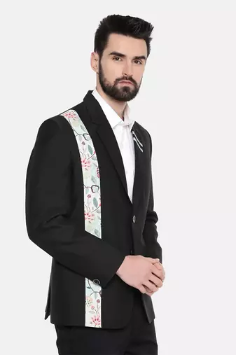 Black Printed Cotton Blazer
