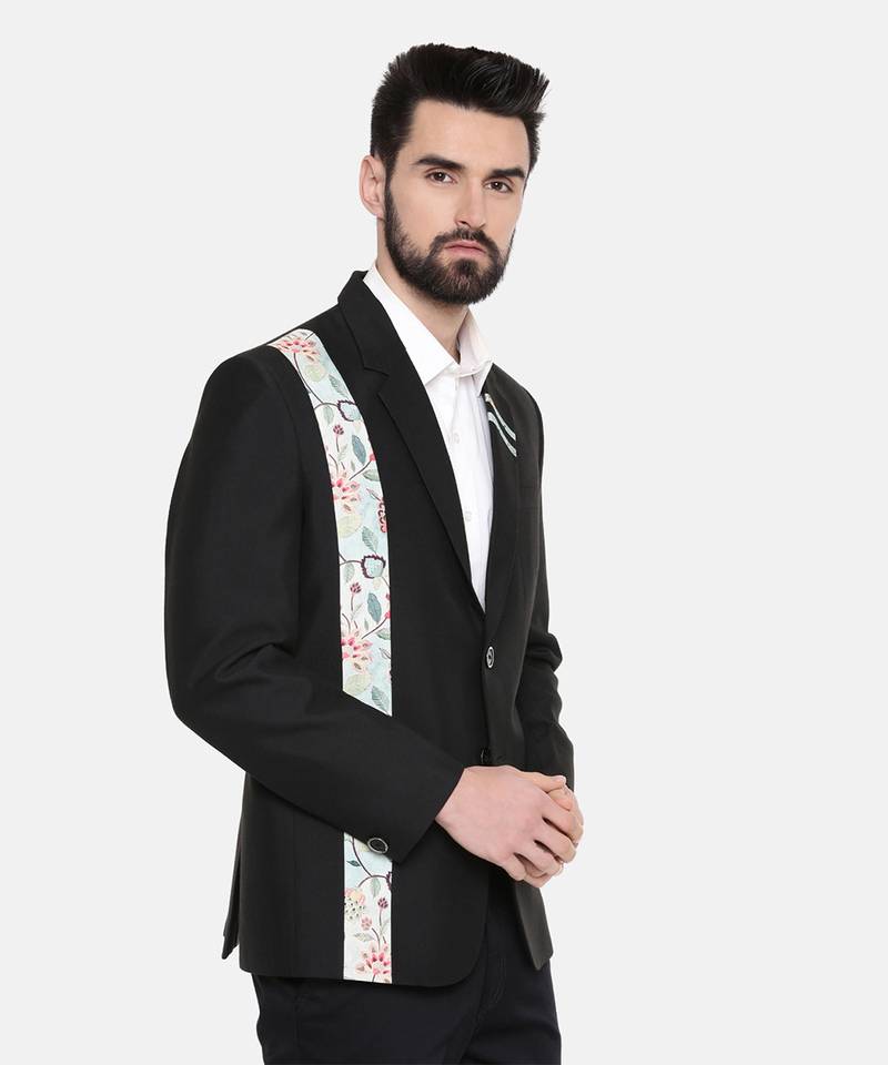 Black Printed Cotton Blazer